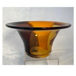 VTG Teleflora Hand Blown Orange Amber Tri-Color Glass Bowl 4.25" H